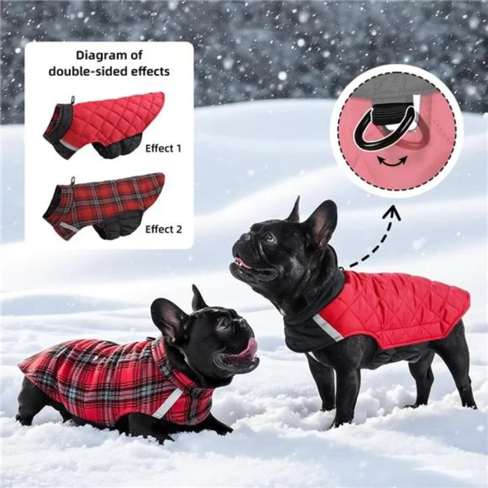 Reversible Waterproof Dog Coat Adjustable Winter Jacket for Small Dogs